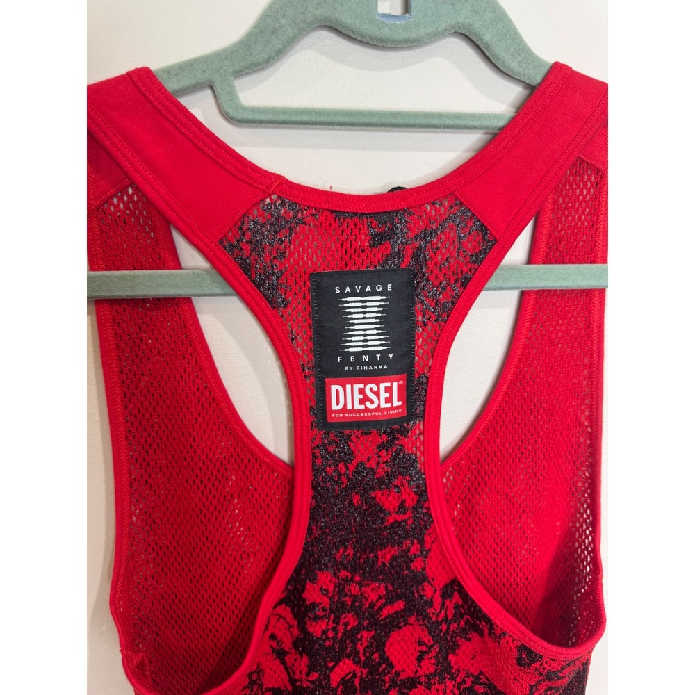 Diesel X Savage Fenty Foiled Fishnet Maxi Sleep Slip Dress Red Sz 4-6 - Picture 6 of 8